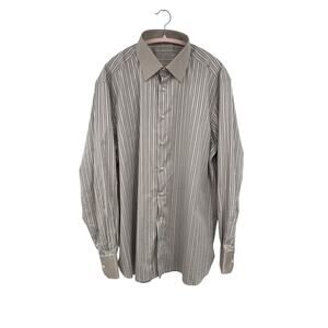 Stefano Ricci Dress Shirt Striped Cotton Taupe Made In Italy Size 44 / 17 1/2